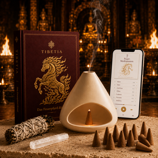 Das Feuerpferd-Ritual Set mit Raeucherkamin, Salbei und Sandelholz-Kegeln