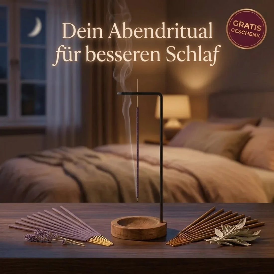 Abendritual mit Raeucherhalter und Raeucherstaebchen