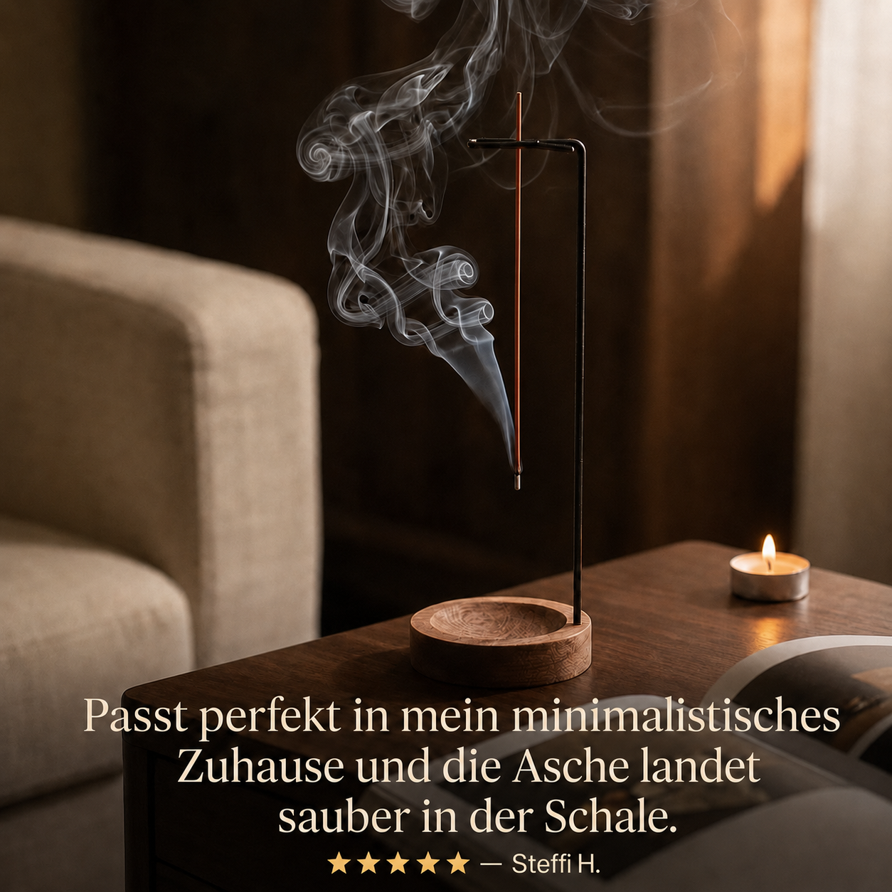 Hängender Holz-Räucherhalter als minimalistisches Wohnobjekt