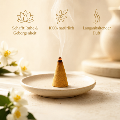 Jasmin-Räucherkegel mit aufsteigendem Rauch