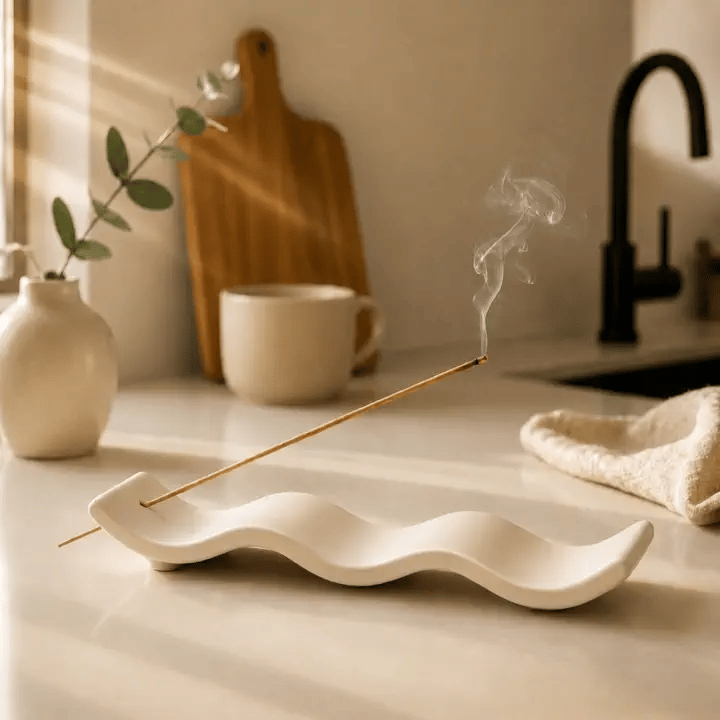 Stäbchenhalter Welle von Tibetia in Creme, matt
